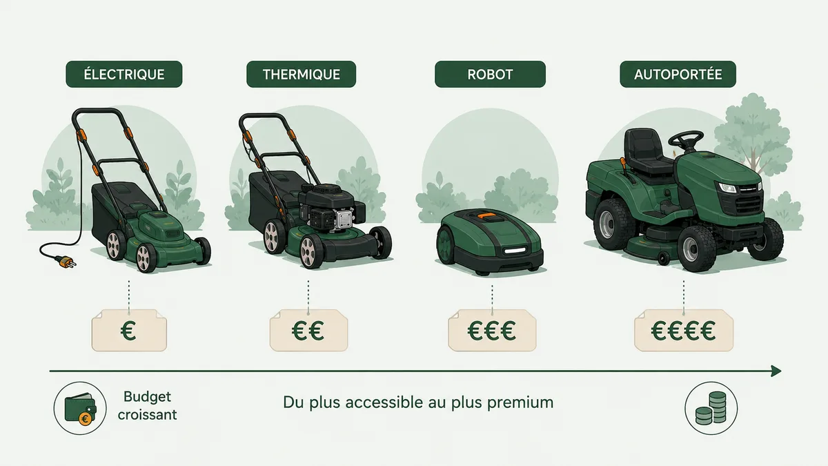 Niveaux de budget selon le type de tondeuse