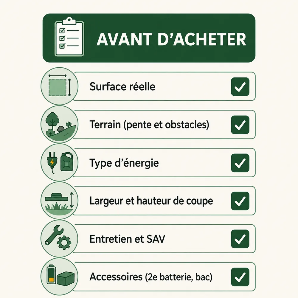 Checklist des points à vérifier avant d'acheter une tondeuse
