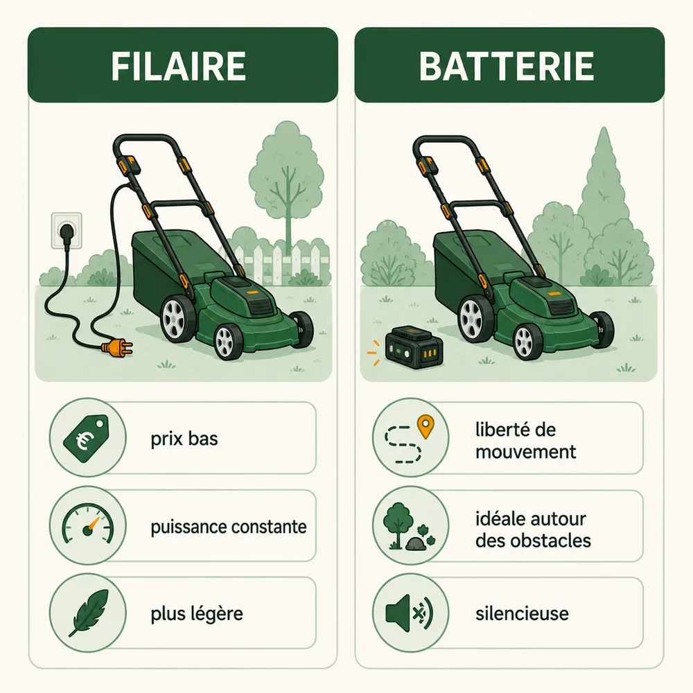 Comparatif filaire contre batterie : atouts de chaque tondeuse électrique